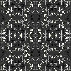 arrows of pixels on a black background