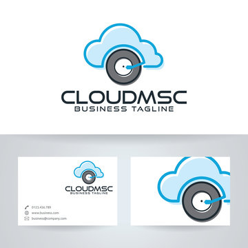 Cloud music vector logo with business card template