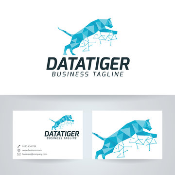 Data tiger vector logo with business card template
