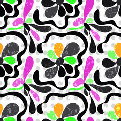graffiti abstract flowers on a white background seamless pattern vector illustration