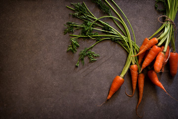 Dark moody food image of fresh carrot - still life photography. clean food concept