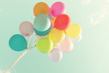 Colorful balloons of party in holiday - Vintage pastel tone