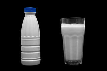 milk plastic bottle and glass of milk