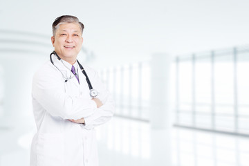 pose and gesture of old Asian man doctor