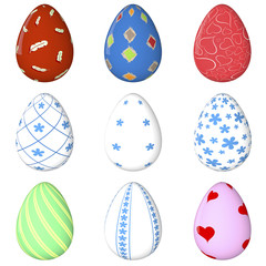 Easter egg Set. Painted. 3D object. Render. Easter Holiday.