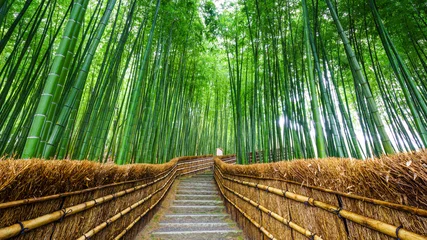 Gordijnen Path to bamboo forest, Arashiyama, Kyoto, Japan © lkunl
