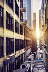 New York City urban city building undrer sunset light