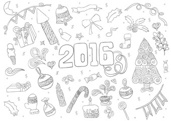 2016 year hand lettering and doodles elements icon. Vector illus