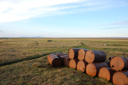 Abandoned oil drums at tundra