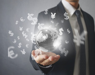 Globe  in human hand, hand holding our planet earth glowing. Ear