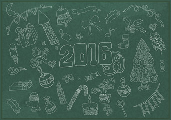 2016 year hand lettering and doodles elements blackboard drawing