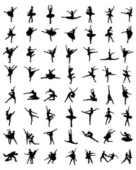 Black silhouettes of ballerinas, vector