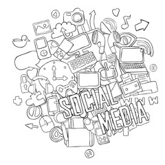 Social network background with media icons hand lettering and do