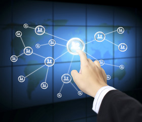 touching virtual icon  social network