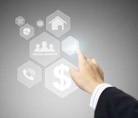 touching virtual icon  social network