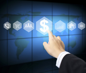 touching virtual icon  social network