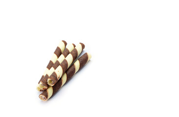 Chocolate sticks on white background