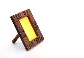 Vintage wooden picture frame on  white background