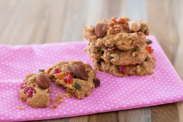 almond cookie on pink fabric