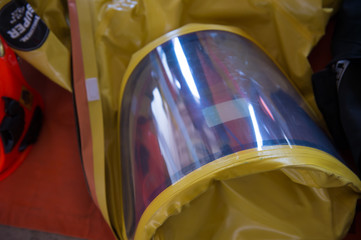 Naklejka premium firefighter anti bio hazard suit or hazmat (hazardous material) suits