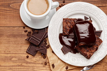 Plate with delicious chocolate brownies