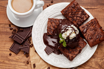 Plate with delicious chocolate brownies