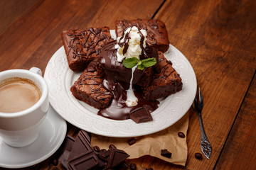 Plate with delicious chocolate brownies