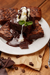 Plate with delicious chocolate brownies