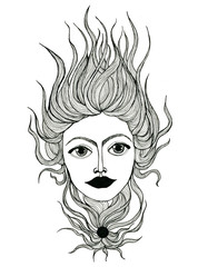 Beautiful female face pen-and-ink