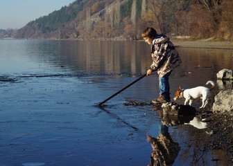 Boy and lake / outdoor