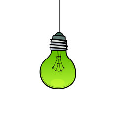 Hand drawn green lightbulb for ecologic thinking