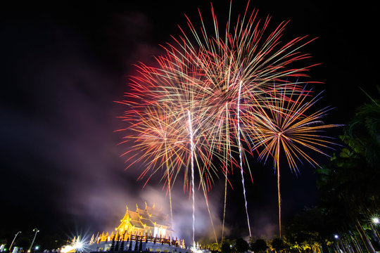 blur fireworks festival  in the night sky