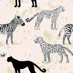 Seamless pattern with savanna animals