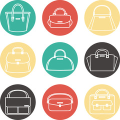 Set of colorful female handbags illustration icons