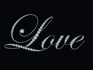 Stylized text Love made of diamonds. Concept for wedding, celebration, valentine's day. Vector, eps 10