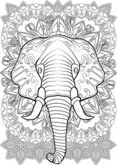 Adult Coloring book – illustration. Tattoo set: Elephant. Vector illustration.