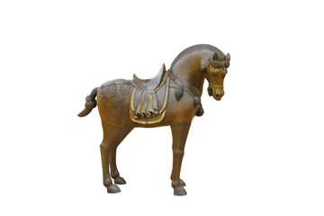 Stock Photo:Beautiful sculpture of horse made of wood isolated o