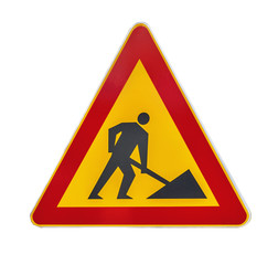 Red and yellow under construction road sign