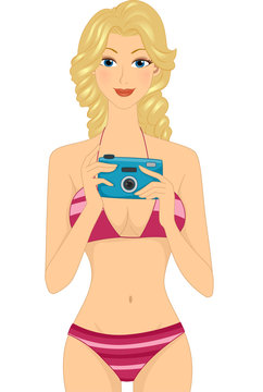 Girl Two Piece Swimsuit Camera
