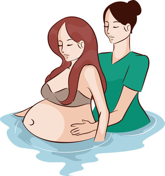 Girls Pregnant Water Birth Midwife Assist