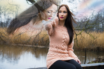 Obraz premium Elements, reincarnation, soul of the person, woman in harmony