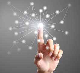 hand pressing  social buttons