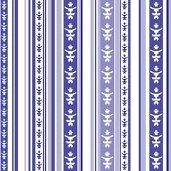 Seamless striped pattern with abstract motif in blue and white
