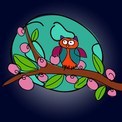 Vector illustration of colorful owl sitting on a tree.
