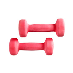 Two red dumbbells isolated on white background.