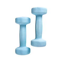 Two blue dumbbells isolated on white background.