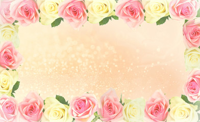 Fototapeta na wymiar Pink and white rose fancy frame.