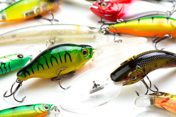 Fishing gear on white background