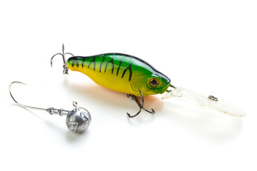 Fishing gear on white background