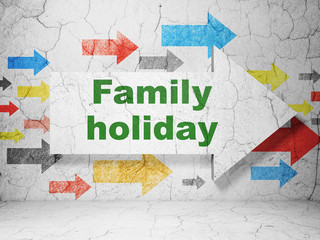 Vacation concept: arrow with Family Holiday on grunge wall background